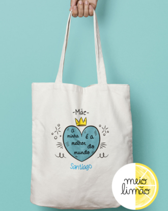 Saco de pano - tote bag "coração azul"