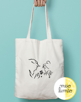 Saco de pano - tote bag "bela e o monstro"