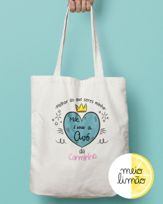 Saco de pano - tote bag "coração azul"
