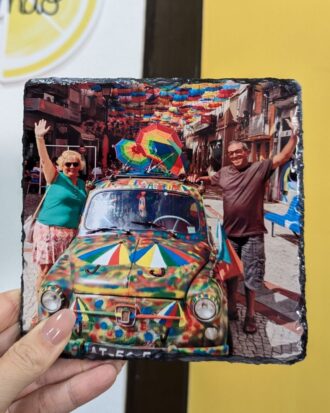 Moldura em pedra de xisto com fotografia sublimada