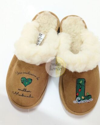 Pantufas ou chinelos com pêlo interior – personalização completa (imagem natal + nome)
