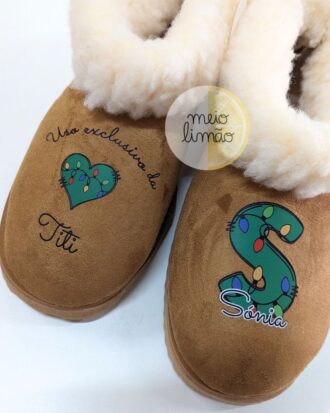 Pantufas ou chinelos com pêlo interior – personalização completa (imagem natal + nome)