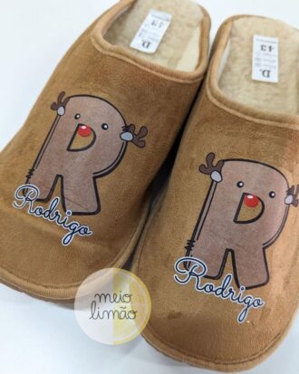 Pantufas ou chinelos com pêlo interior – personalização completa (imagem natal + nome)