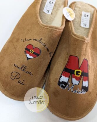 Pantufas ou chinelos com pêlo interior – personalização completa (imagem natal + nome)
