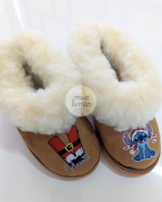 Pantufas ou chinelos com pêlo interior – personalização completa (imagem natal + nome)