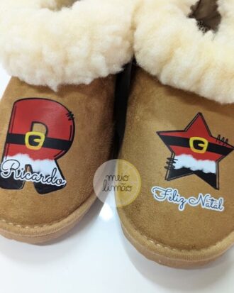 Pantufas ou chinelos com pêlo interior – personalização completa (imagem natal + nome)