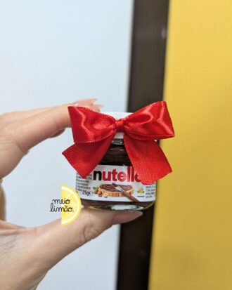 Mini frasco de Nutella personalizado com laço – lembrança de Natal ou brinde corporativo