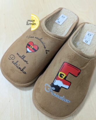 Pantufas ou chinelos com pêlo interior – personalização completa (imagem natal + nome)